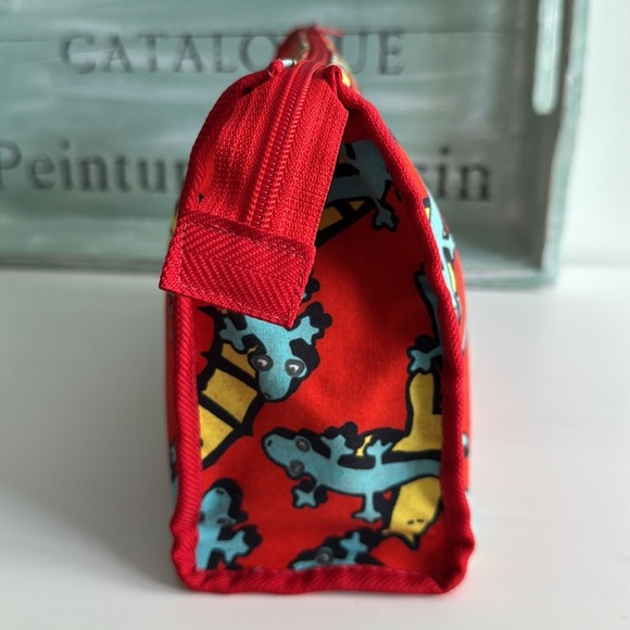 Marimekko Red Toiletry Pouch with Blue and Yellow Lizard Animal Print - Picture 5 of 10